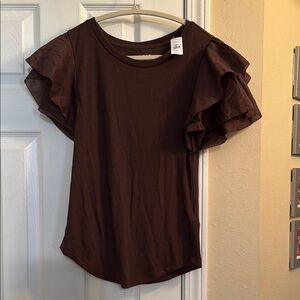 NWT GAP Chocolate Brown Flutter Sleeve Top - Size Medium